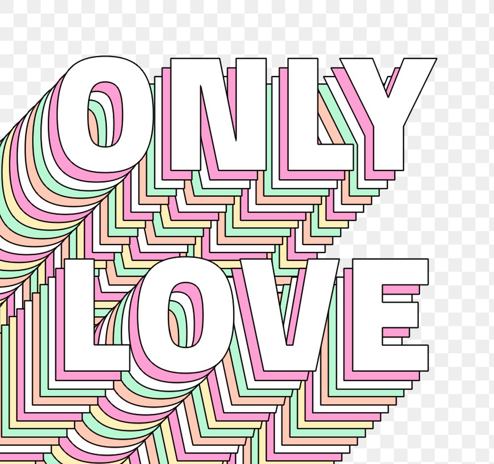 Only love layered text png typography retro word