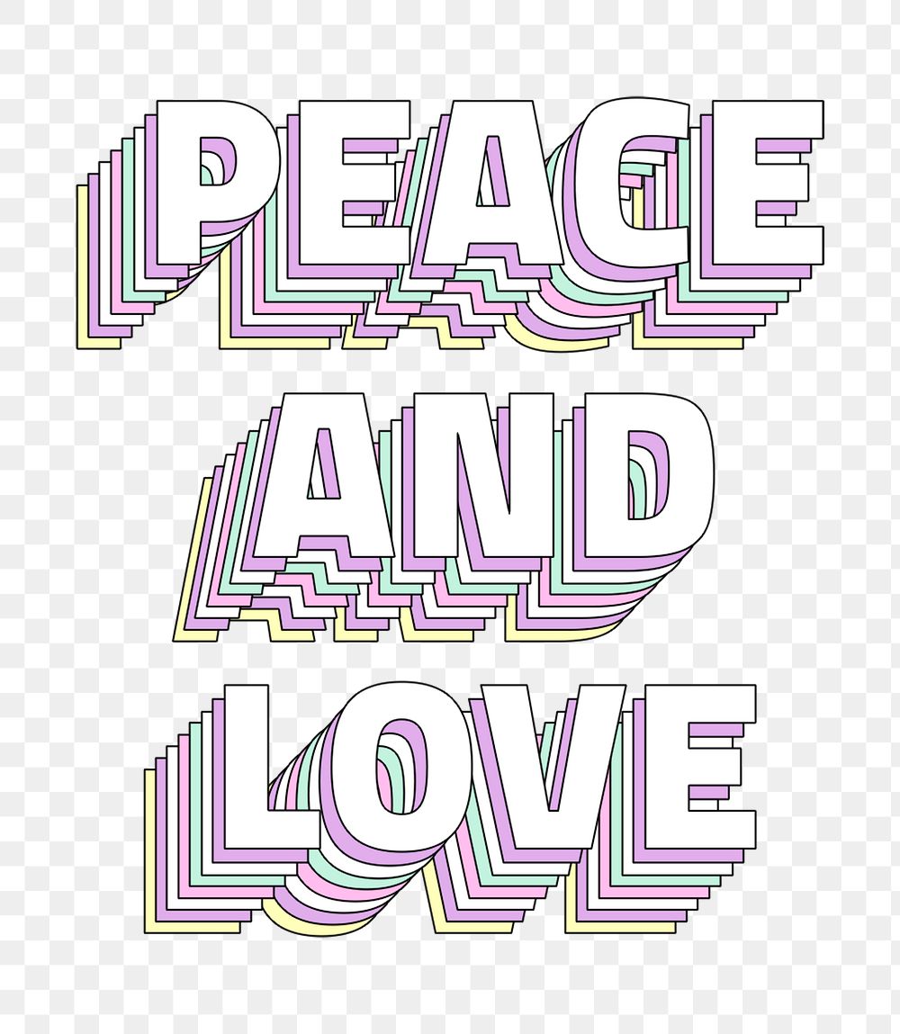 Peace and love layered png typography retro word
