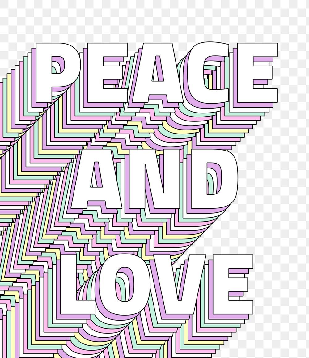 Peace and love layered message png typography retro word