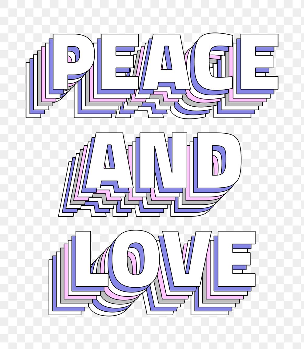 Peace and love layered text png typography retro word