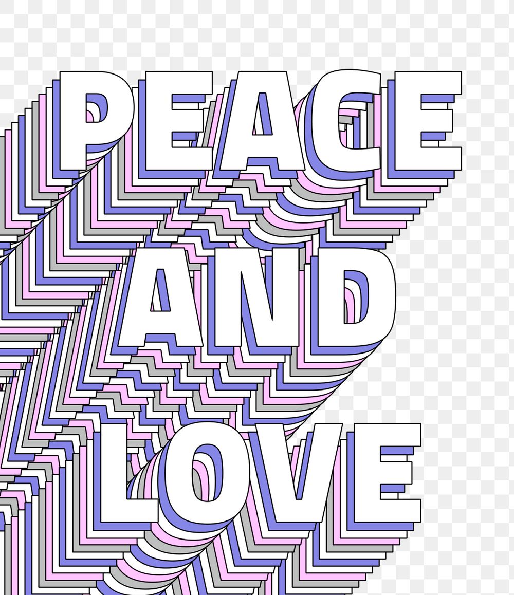 Png Peace and love layered message typography retro word