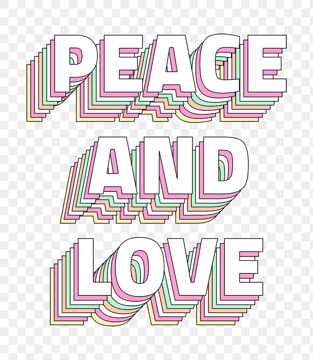 Png Peace and love layered text typography retro word