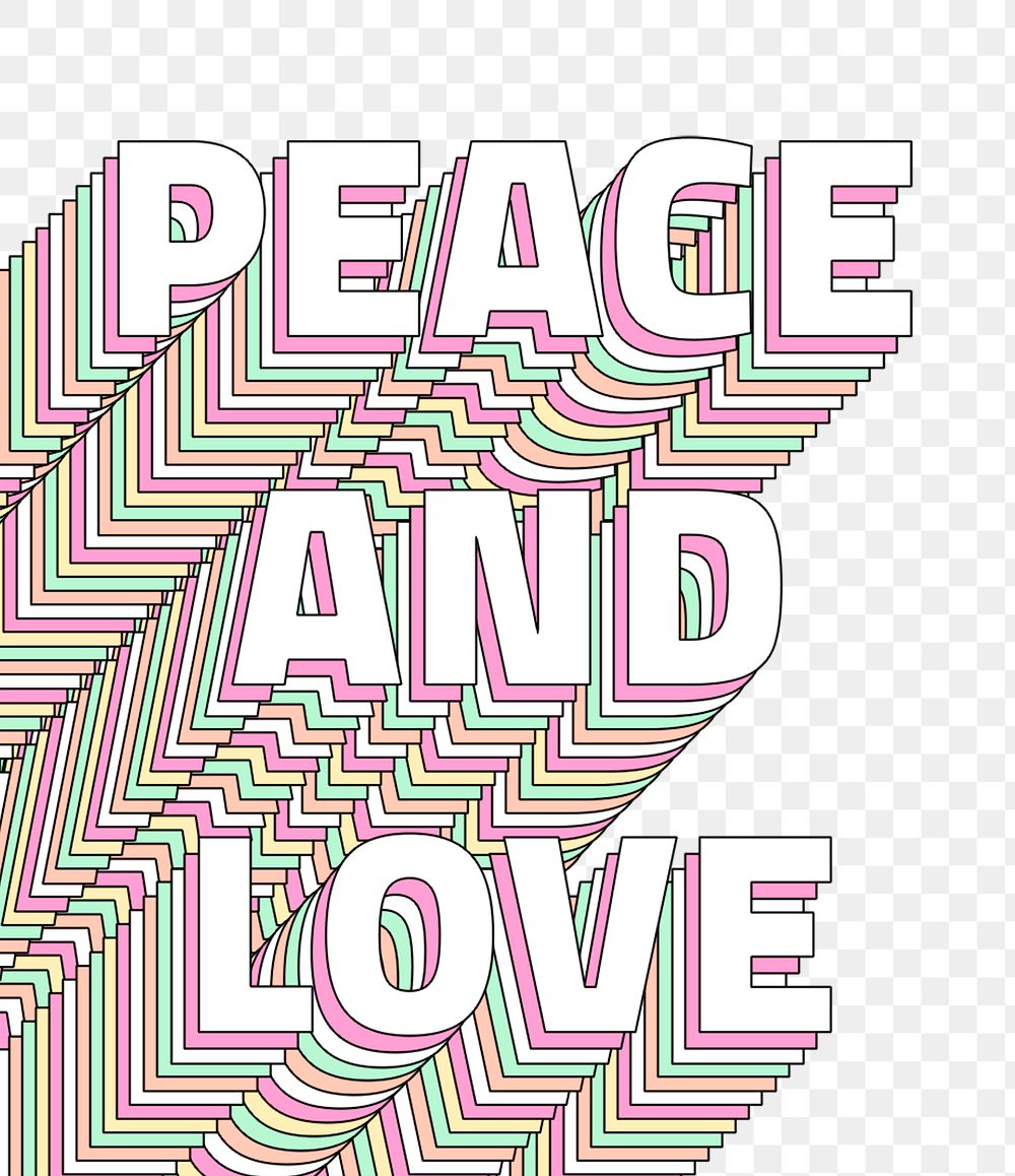 Png Peace and love layered  typography retro word