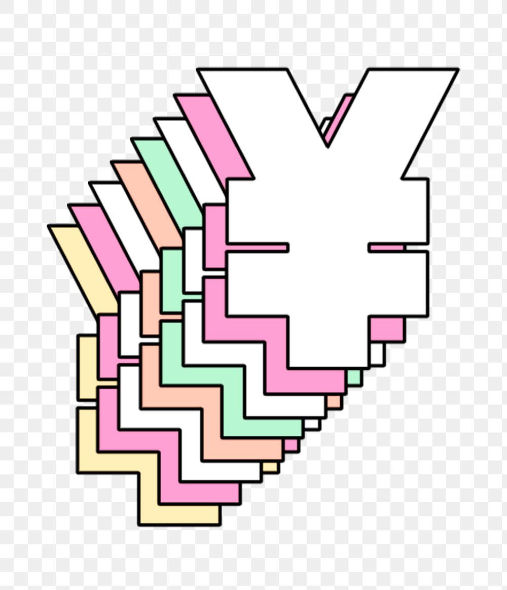 Layered yen sign png pastel retro typeface