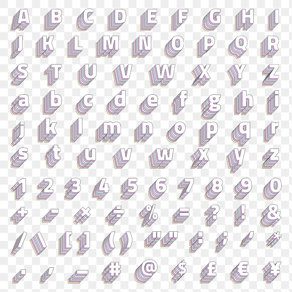 Transparent layered pastel alphabet set stylized typography