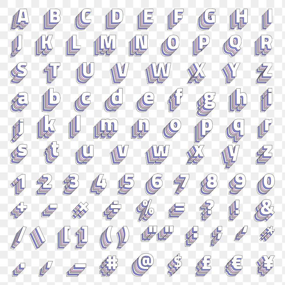 Layered pastel png alphabet set stylized typography