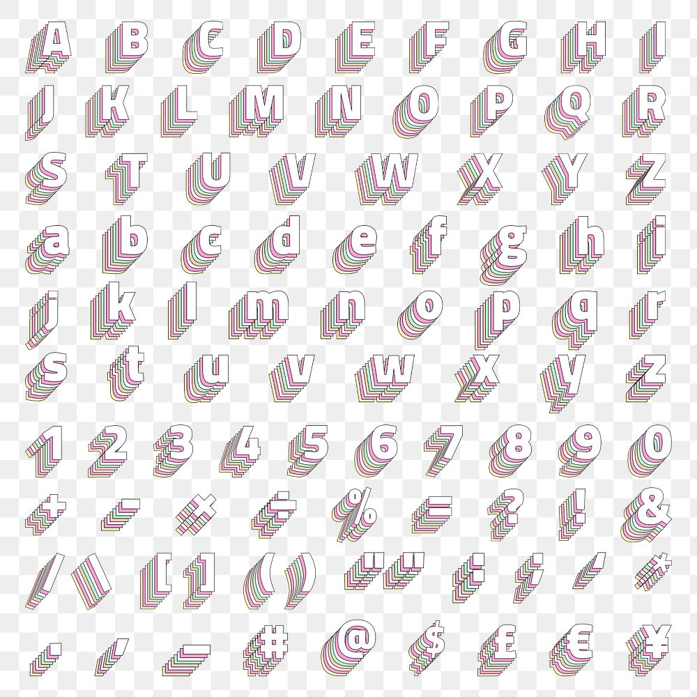 Layered png pastel alphabet set stylized typography