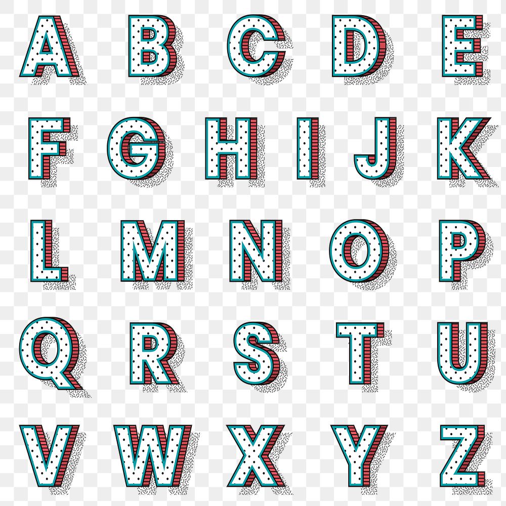 Png alphabet 3d halftone typography
