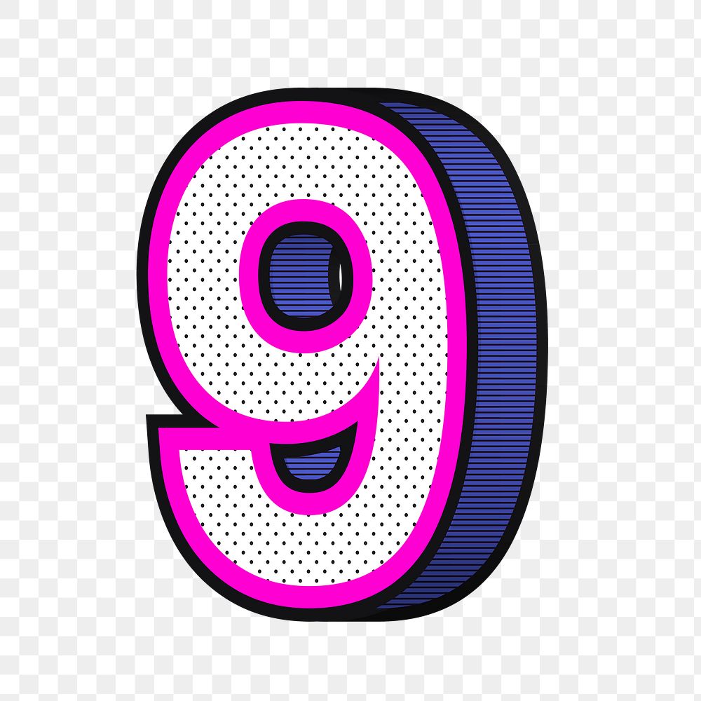 Number 9 png 3d halftone effect typography 