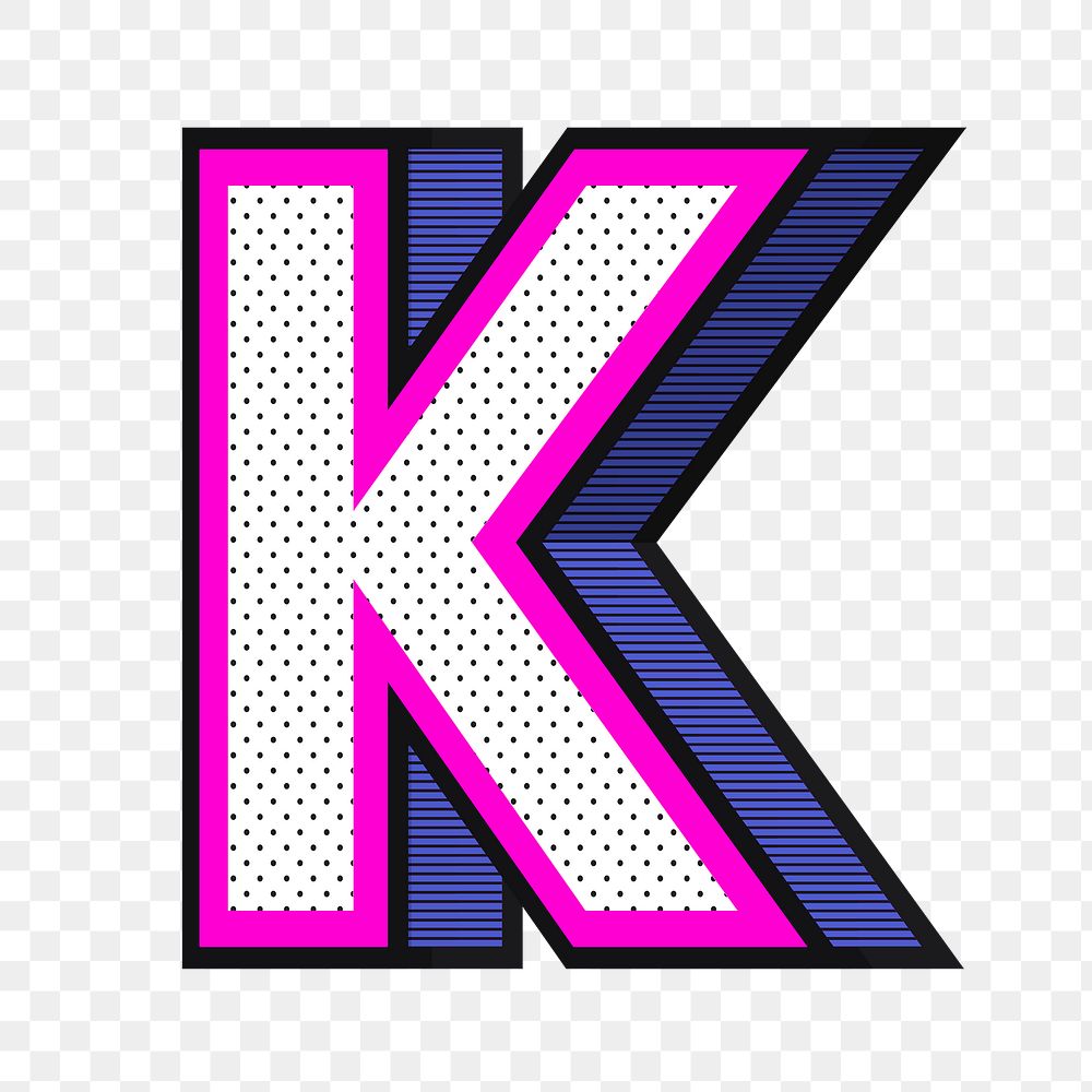 3D letter K png isometric halftone style typography
