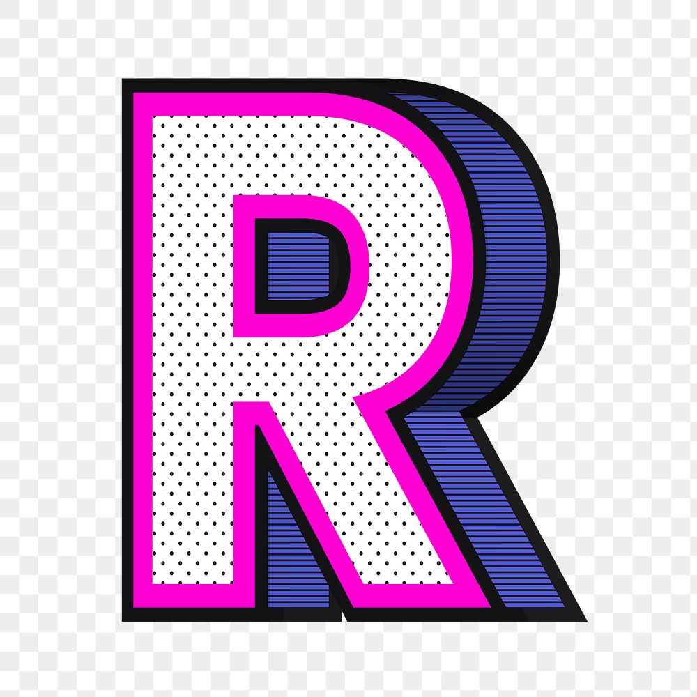 Letter R png isometric halftone effect typography