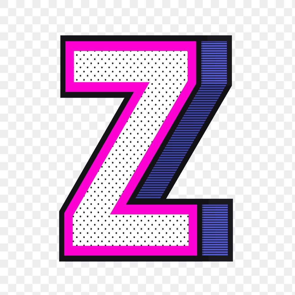 3D letter Z png isometric halftone style typography