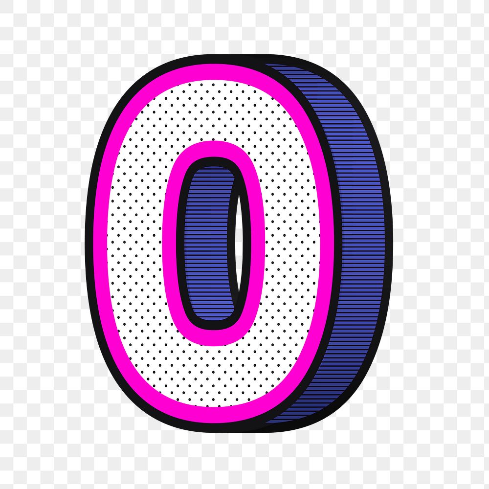 Number 0png 3d halftone effect typography