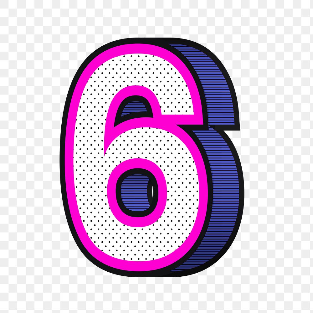 Number 6 png 3d halftone effect typography