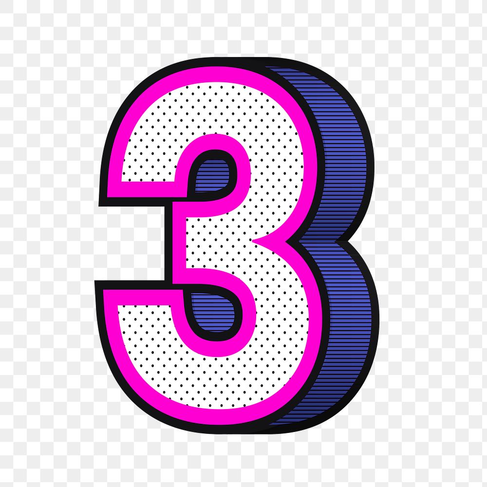Number 3 png 3d halftone effect typography