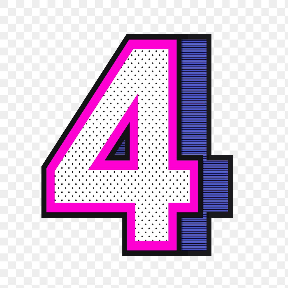 3D number 4 png isometric halftone style typography