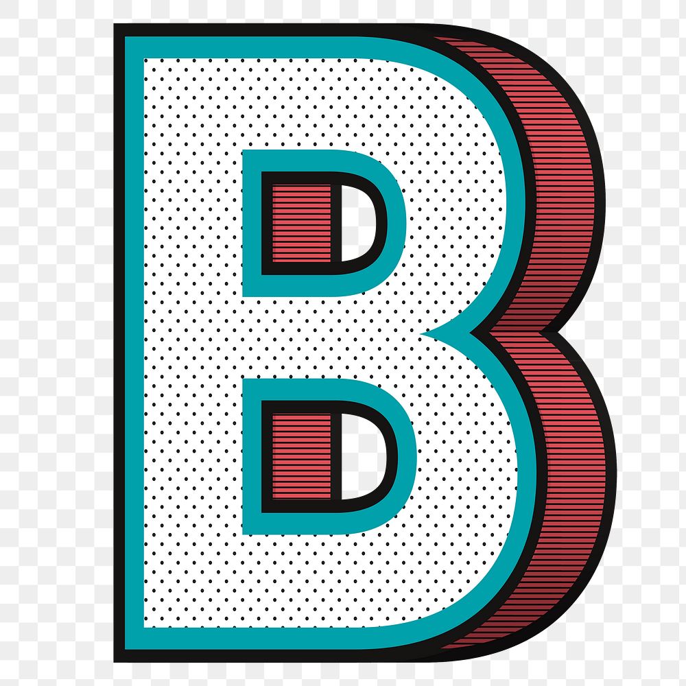 Alphabet B png isometric halftone effect typography