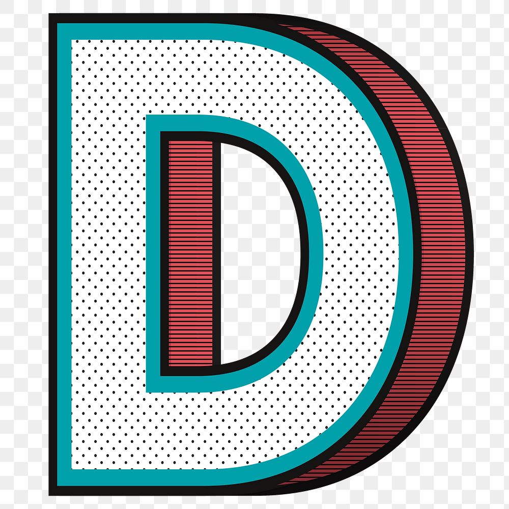 Letter D png isometric halftone effect typography
