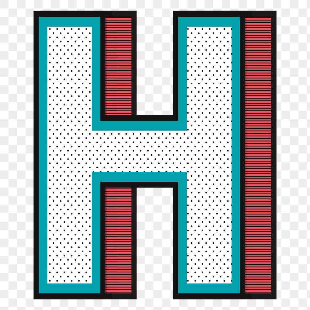 3D alphabet H png isometric halftone style typography