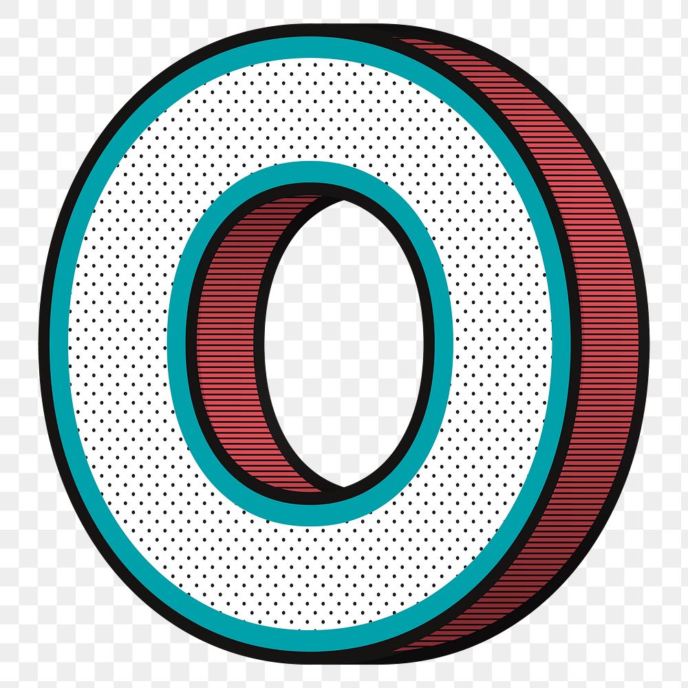 Letter O png isometric halftone effect typography