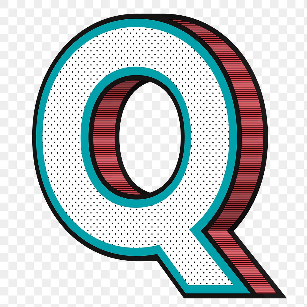 Letter Q png 3d halftone effect typography 