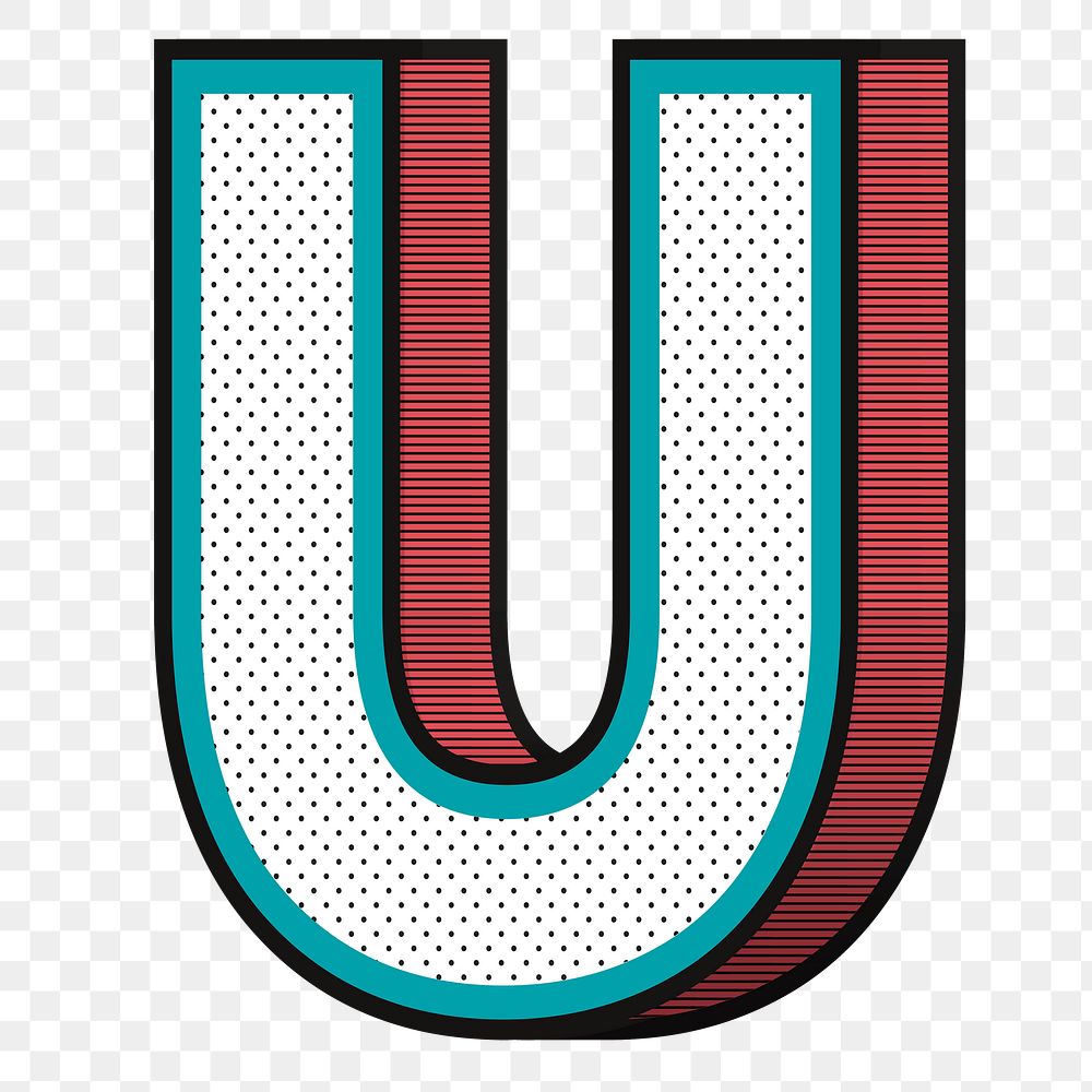 Letter U png isometric halftone effect typography