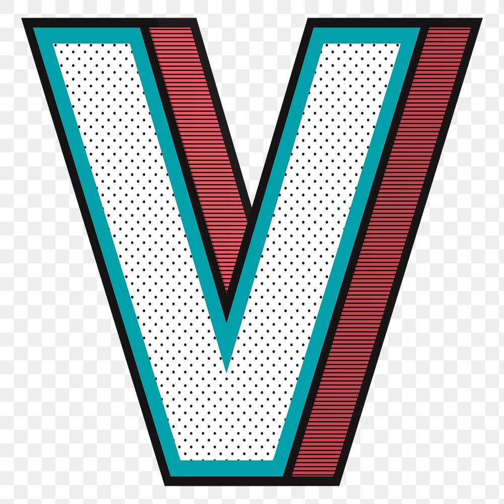 3D letter V png isometric halftone style typography