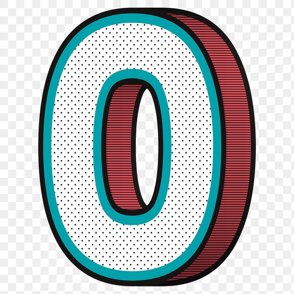 Number 0 png isometric halftone effect typography