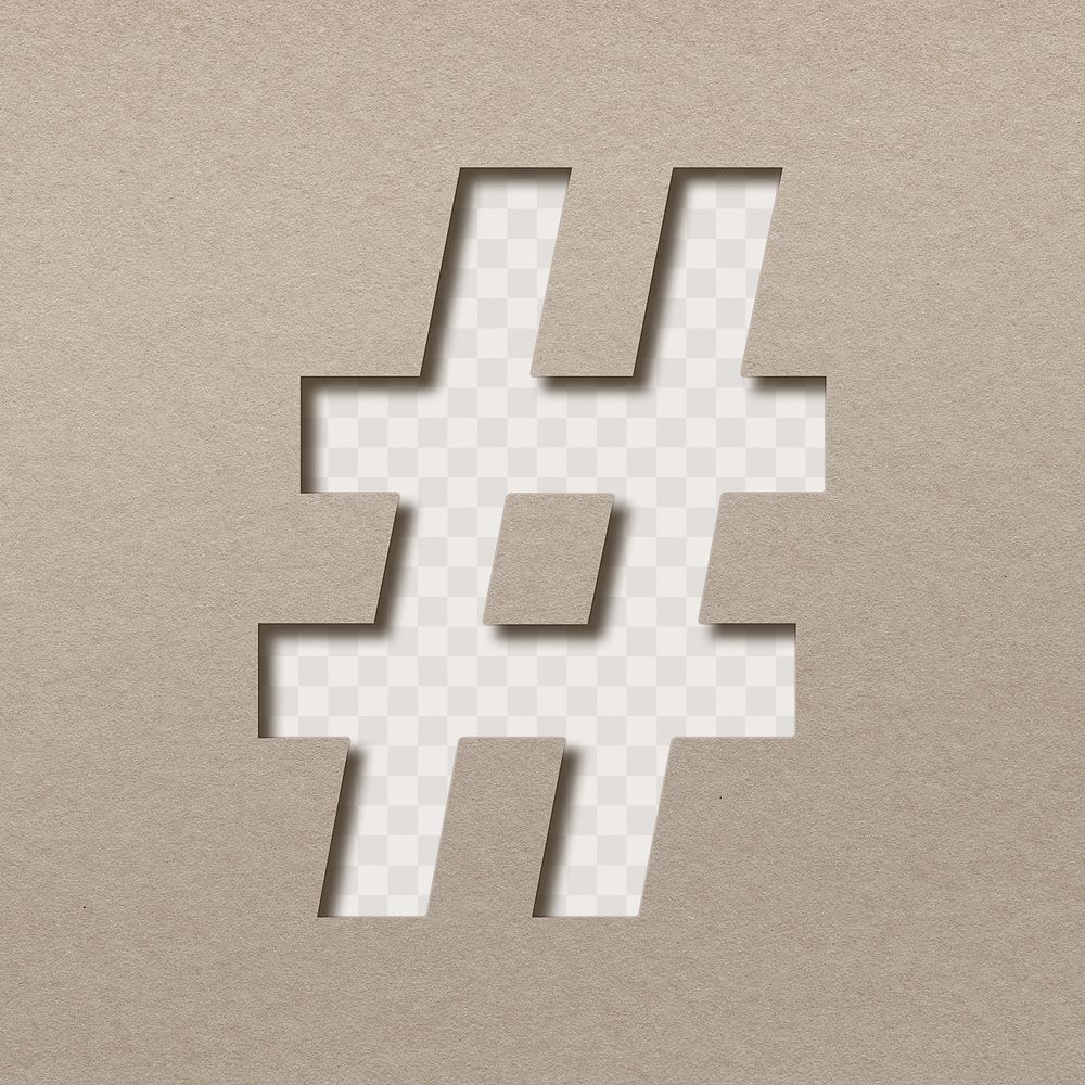 Paper cut hashtag character png typography