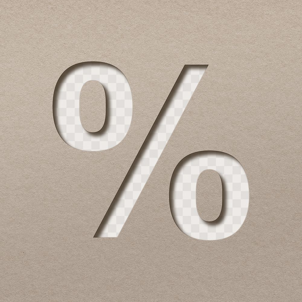 Paper cut percent character png typography
