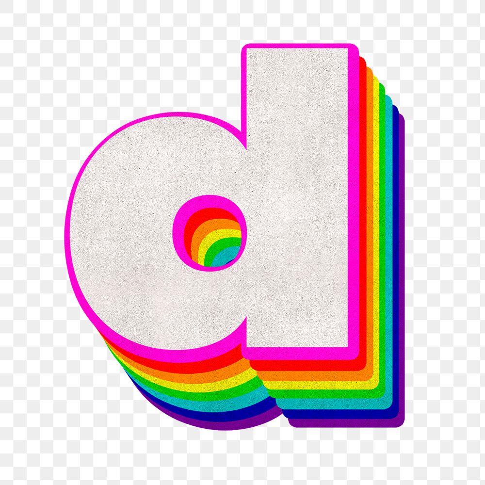 Png alphabet d 3d vintage rainbow font typography