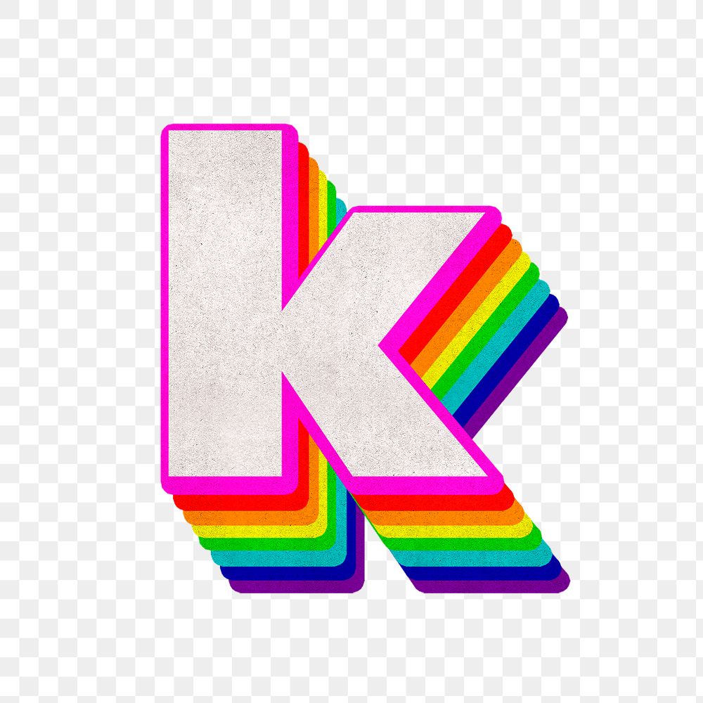 Png alphabet k 3d vintage rainbow font typography