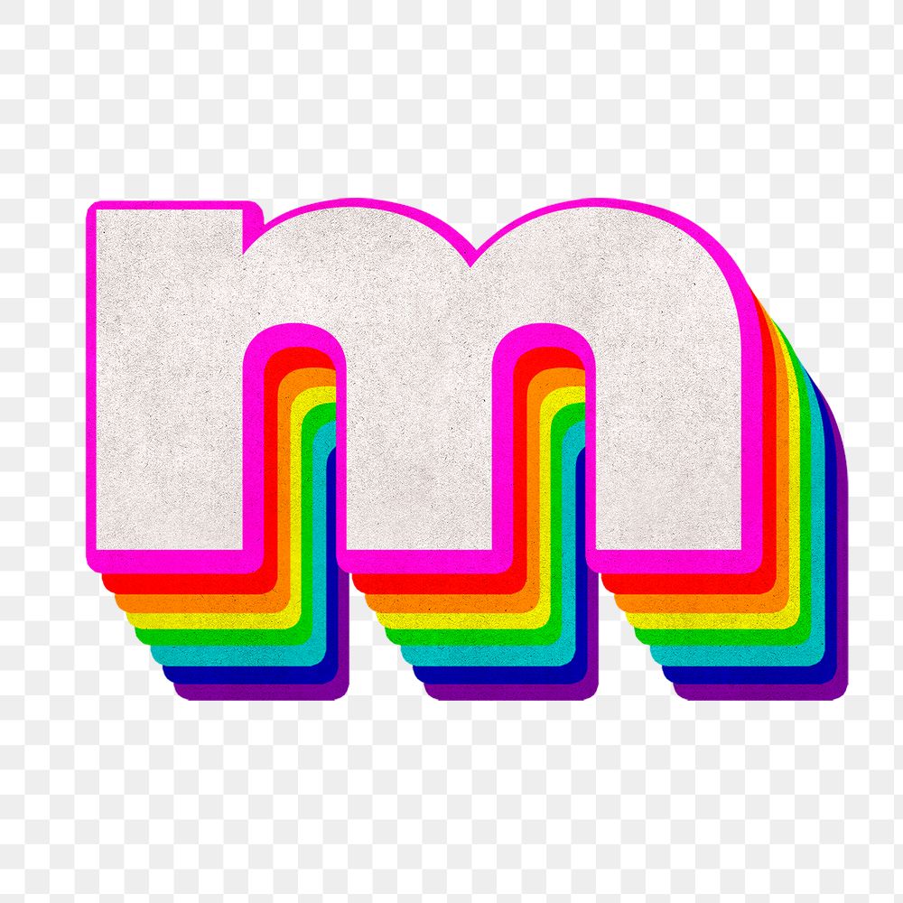 Png alphabet m 3d vintage rainbow font typography
