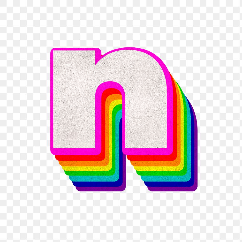 Png alphabet n 3d vintage rainbow font typography