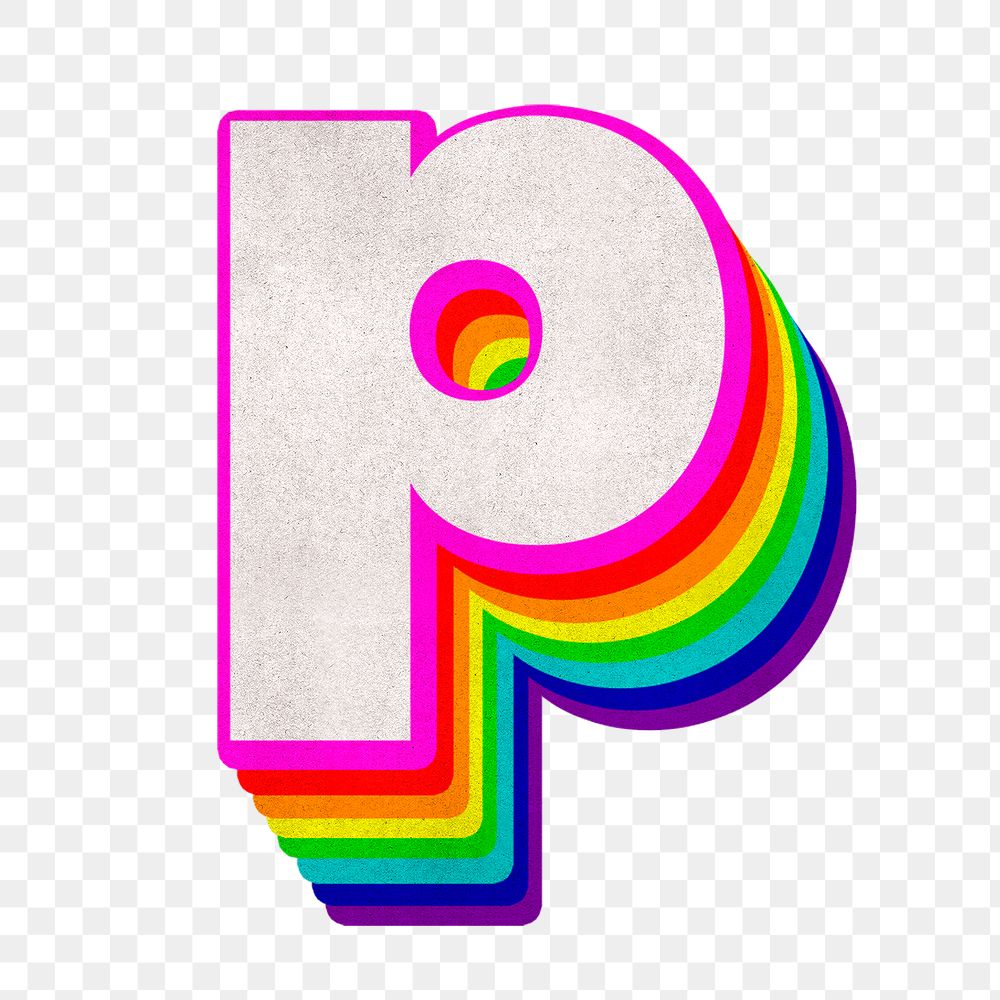 Png alphabet p 3d vintage rainbow font typography
