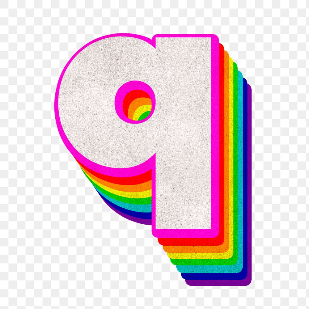 Png alphabet q 3d vintage rainbow font typography