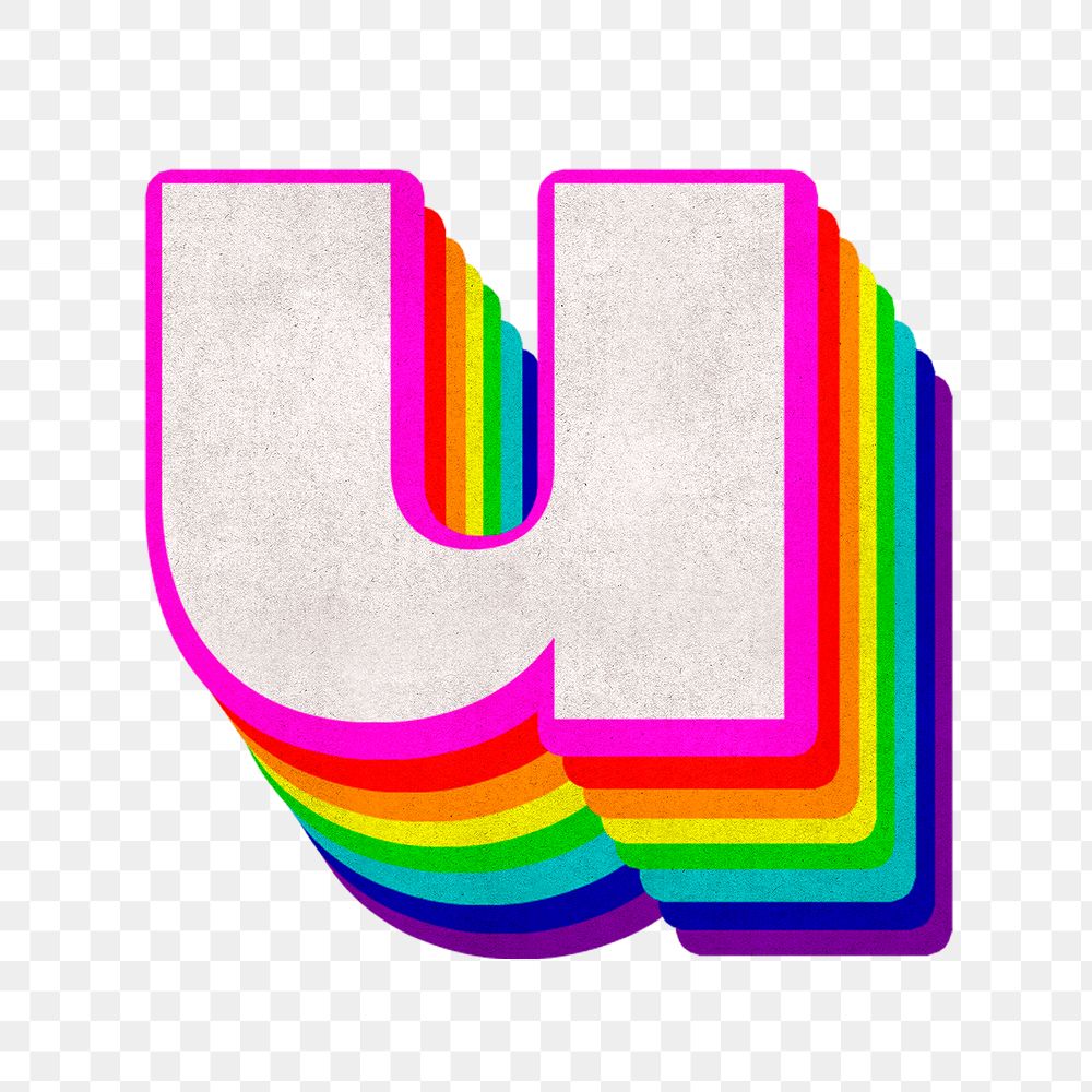 Png alphabet u 3d vintage rainbow font typography