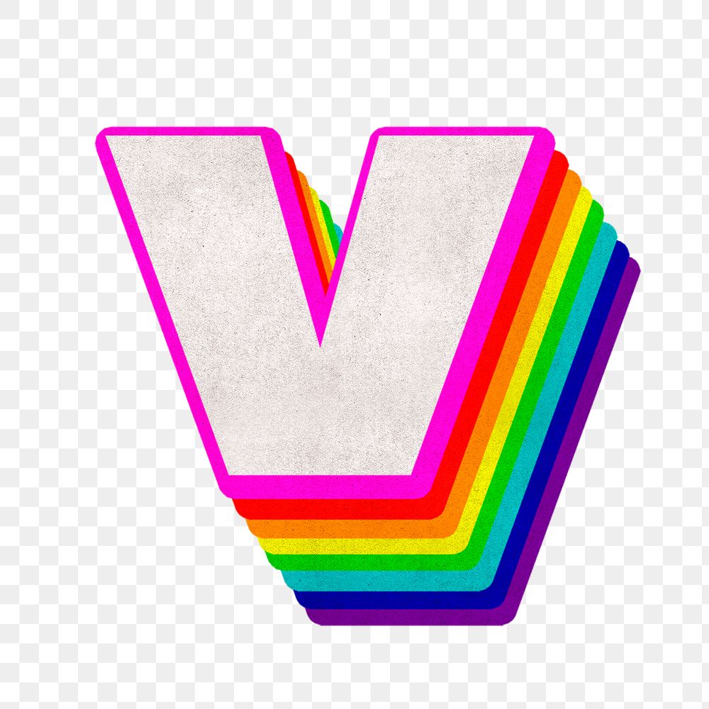 Png alphabet v 3d vintage rainbow font typography