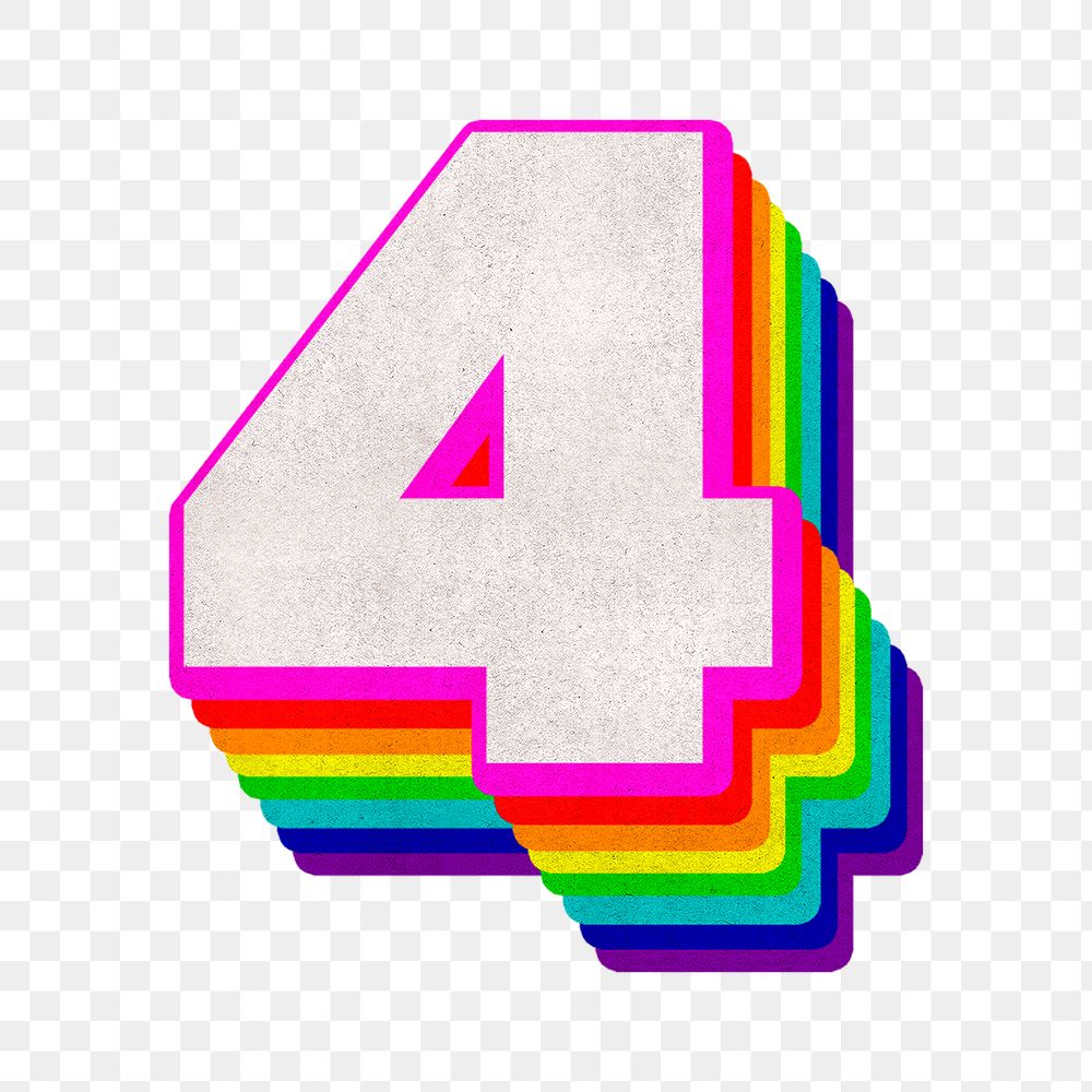 Png number 4 font 3d typography rainbow pattern
