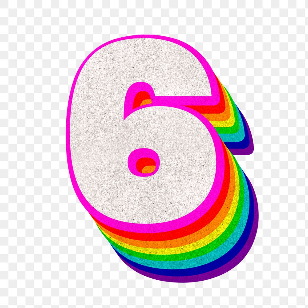 Png number six font 3d typography rainbow pattern