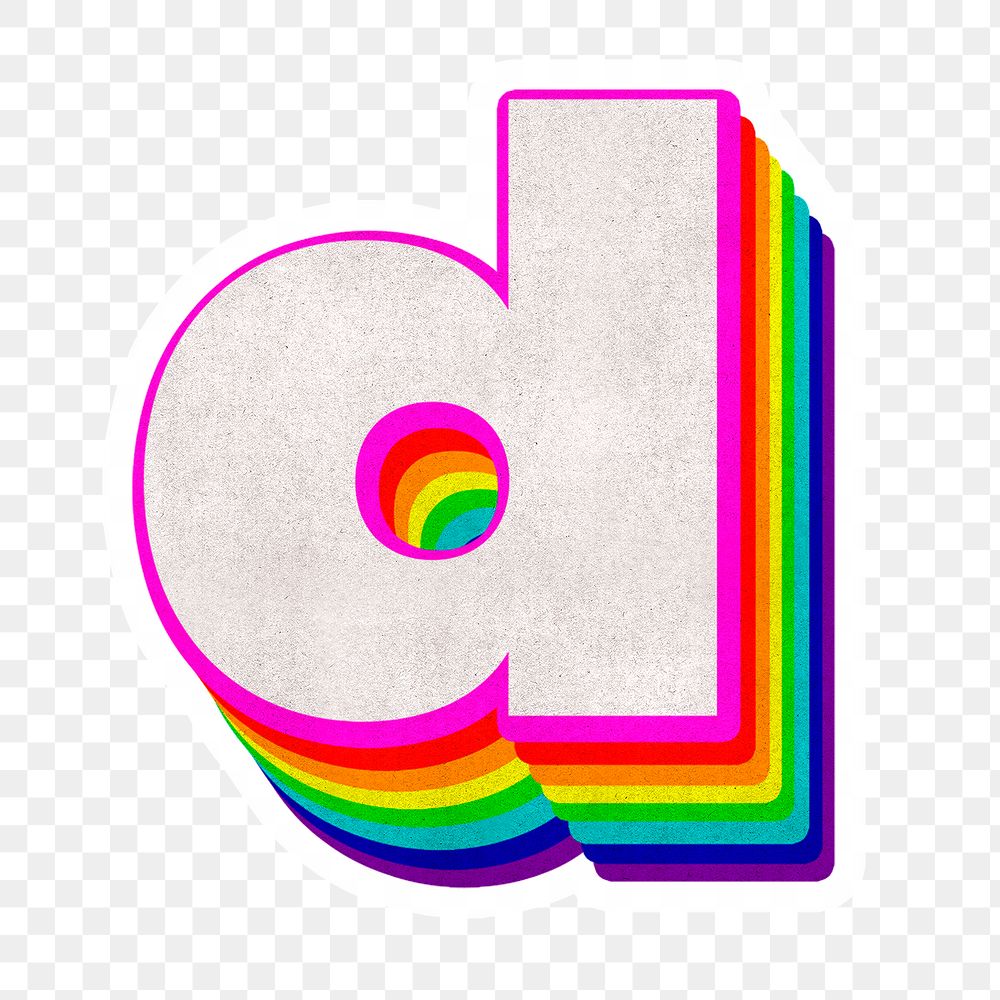 Png alphabet d 3d typeface rainbow pattern