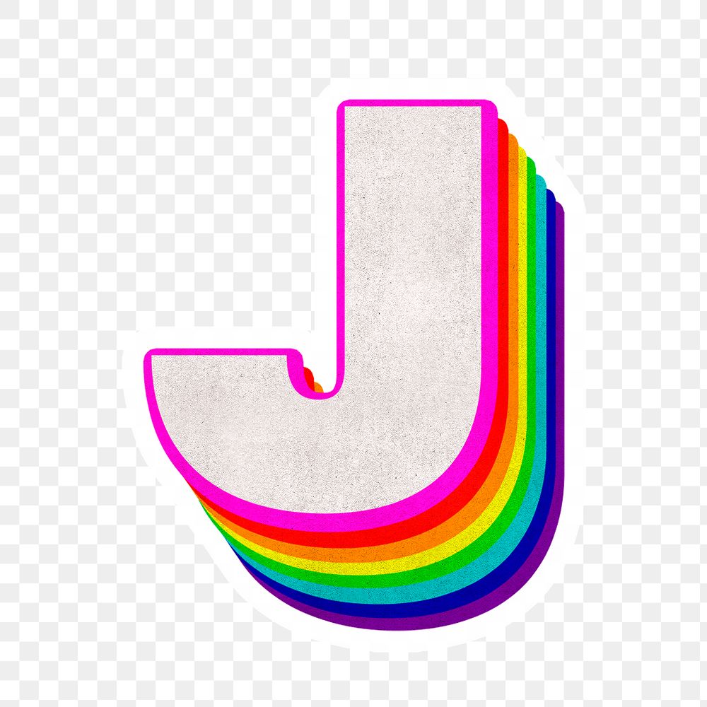 Png j font 3d rainbow typeface paper texture