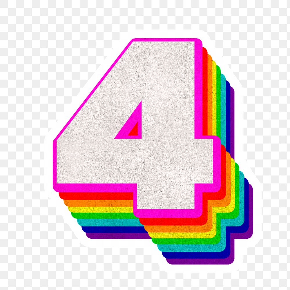 Png number 4 font 3d typography rainbow pattern