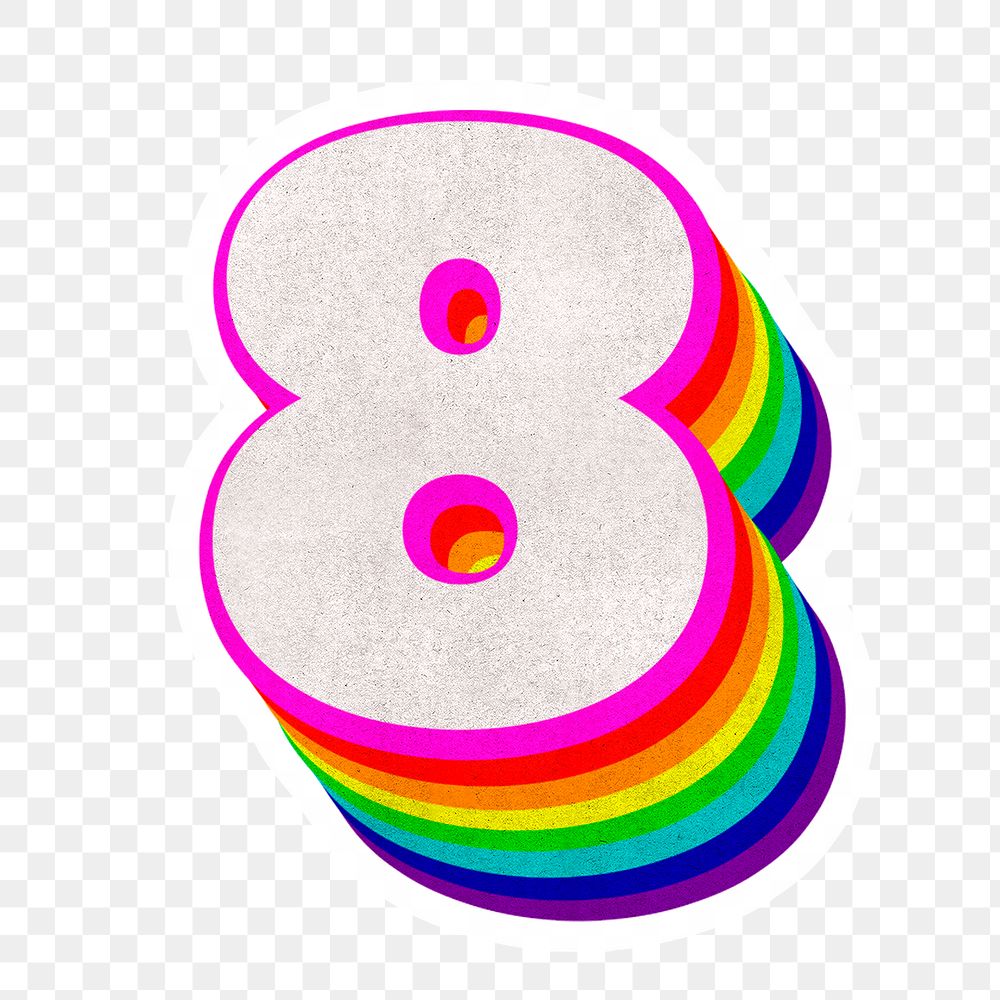 Png number 8 font 3d typography rainbow pattern