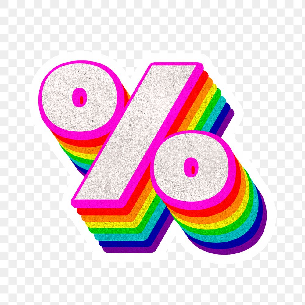 Png percentage sign rainbow 3d typography paper texture