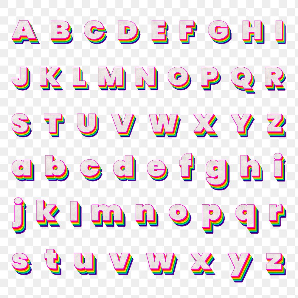 Layered A-Z alphabet png set rainbow font