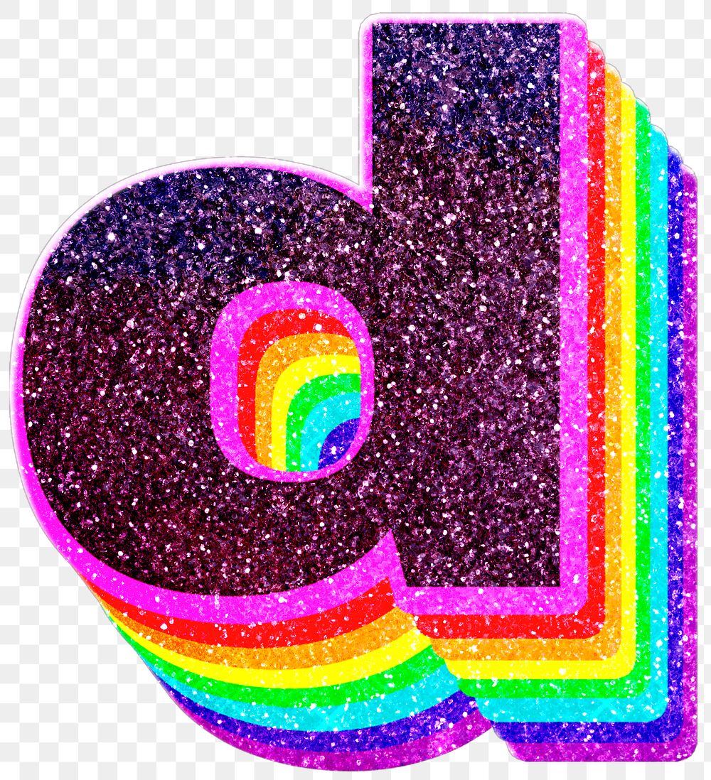 D letter layered rainbow glitter png sticker alphabet font