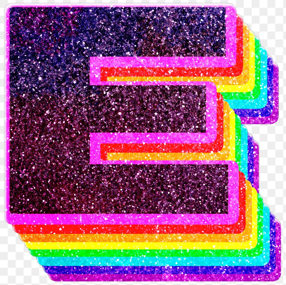 E letter layered rainbow glitter png sticker alphabet font