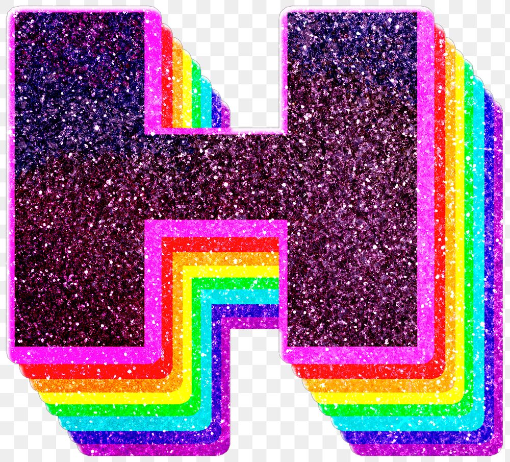 H letter layered rainbow glitter png sticker alphabet font