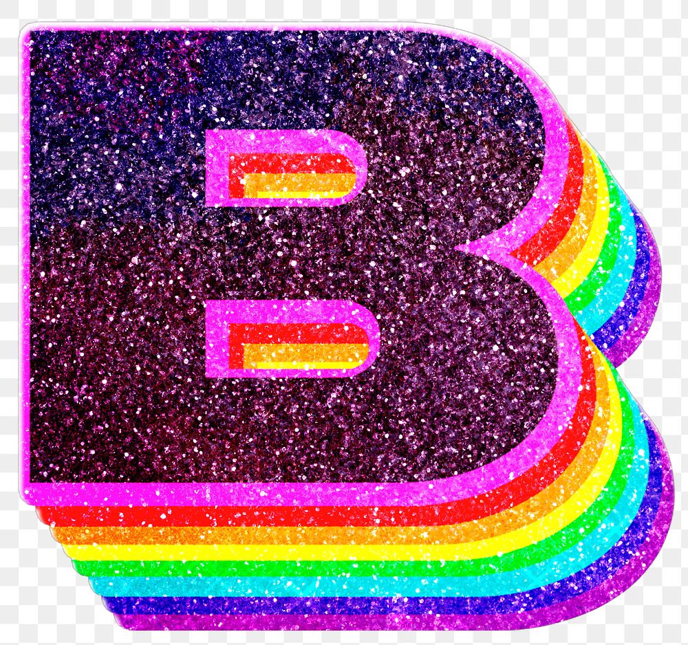 B letter layered rainbow glitter png sticker alphabet font